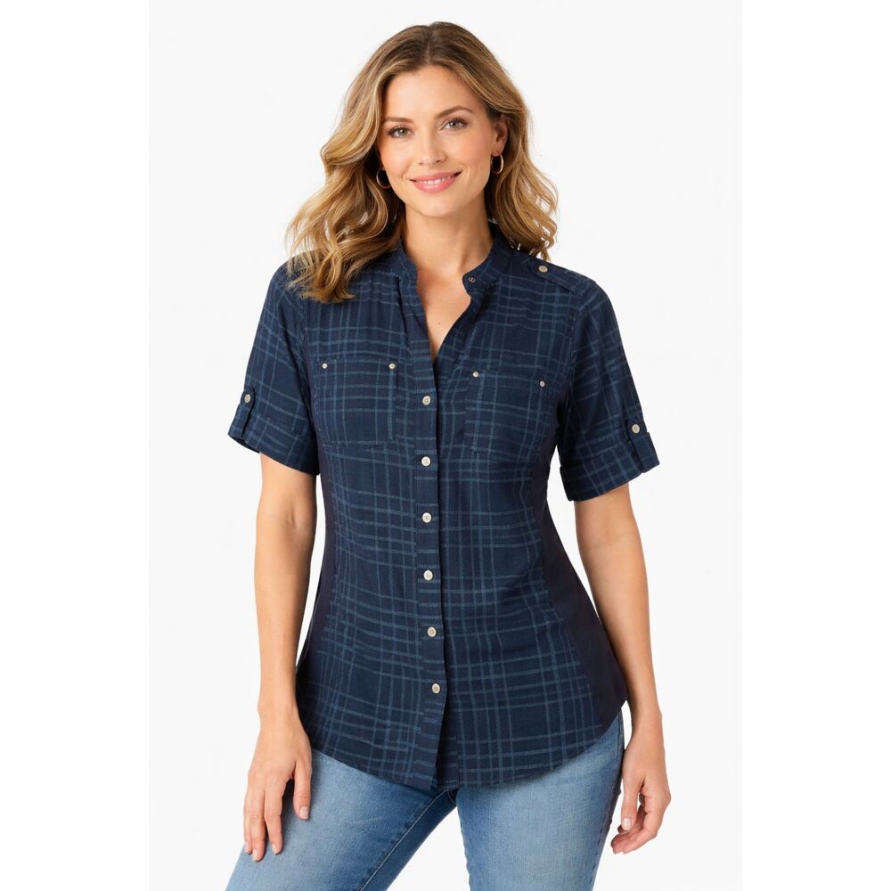 Anne Klein 3/4 Sleeve Semi Sheer Shirt Navy S